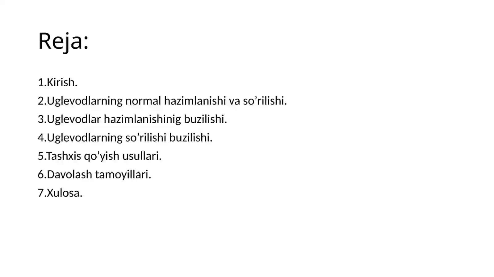 Uglevodlarni xazmlanishi va surilishi jarayonlarini bo‘zilishi. 2
