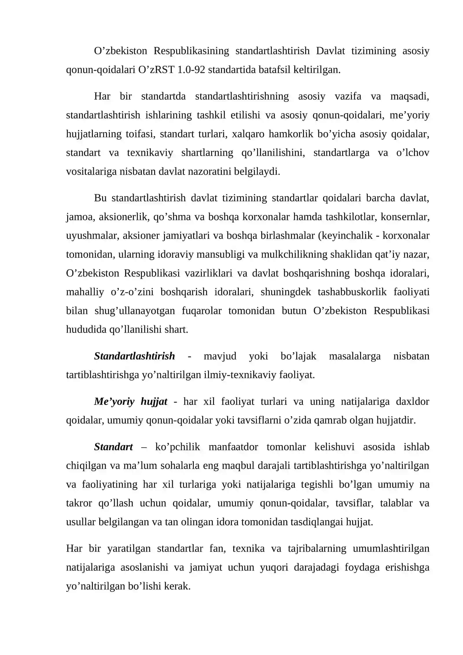 O’zbеkiston rеspublikasining standartlashtirish davlat tizimi 2
