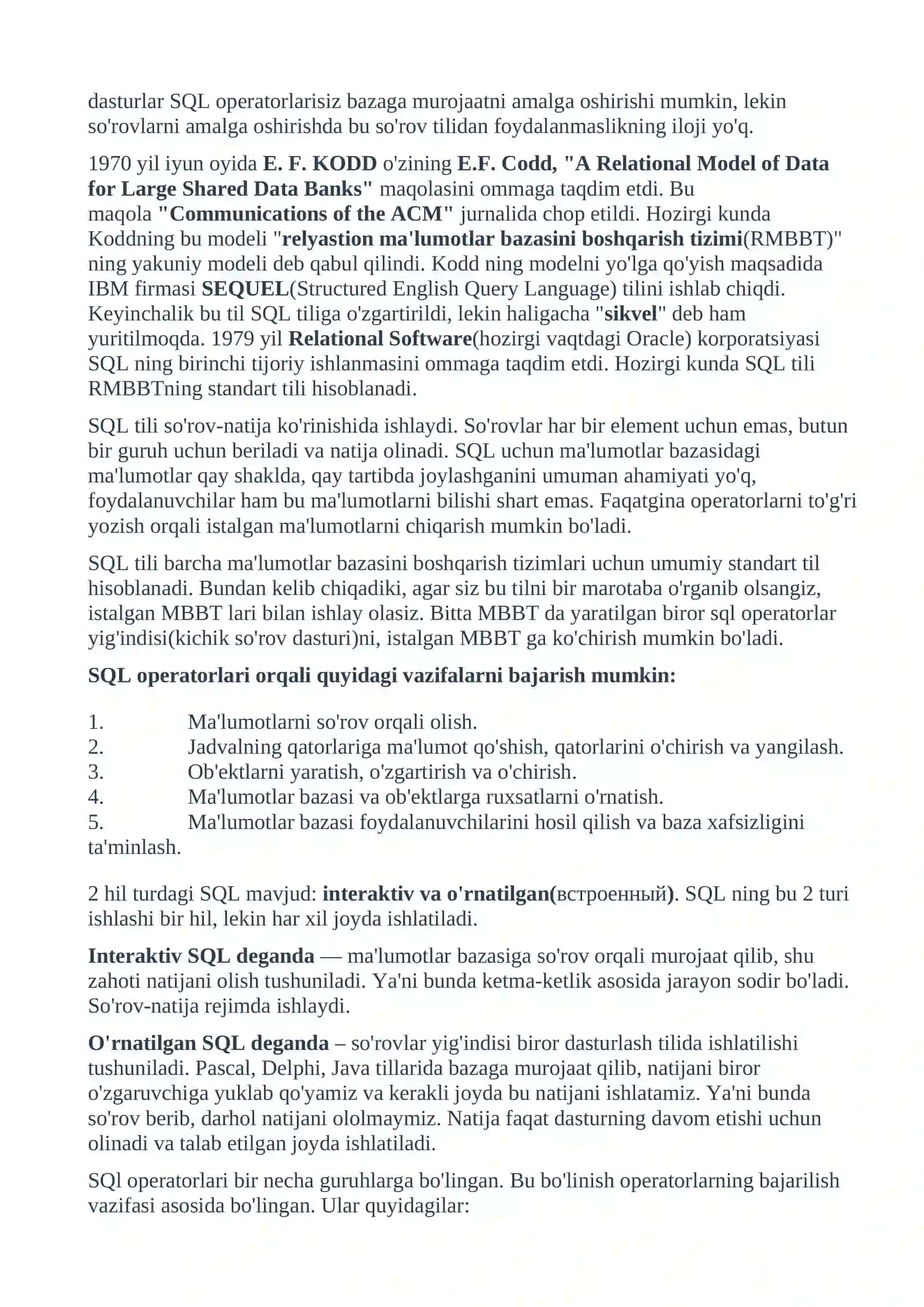 SQL tili yordamida so’rovnomalar tuzish 2