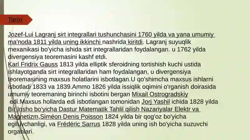 Ostragradskiy teoremasining tadbiqlari 2