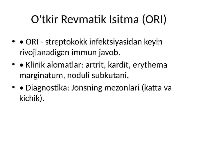 O'tkir Revmatik Isitma va Infeksion Endokardit 2