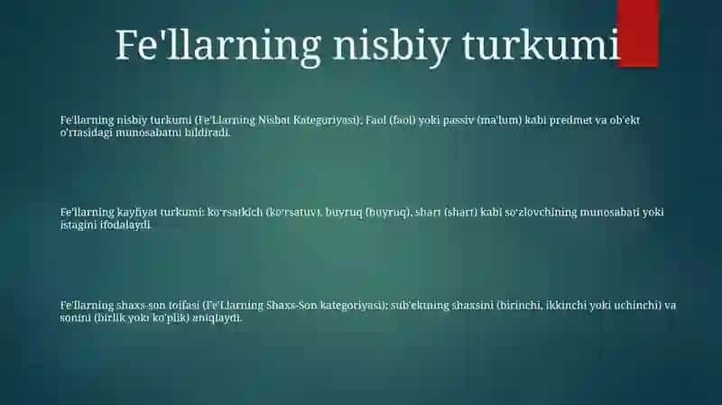 Fe'Llarning Nisbat Kategoriyasi 2