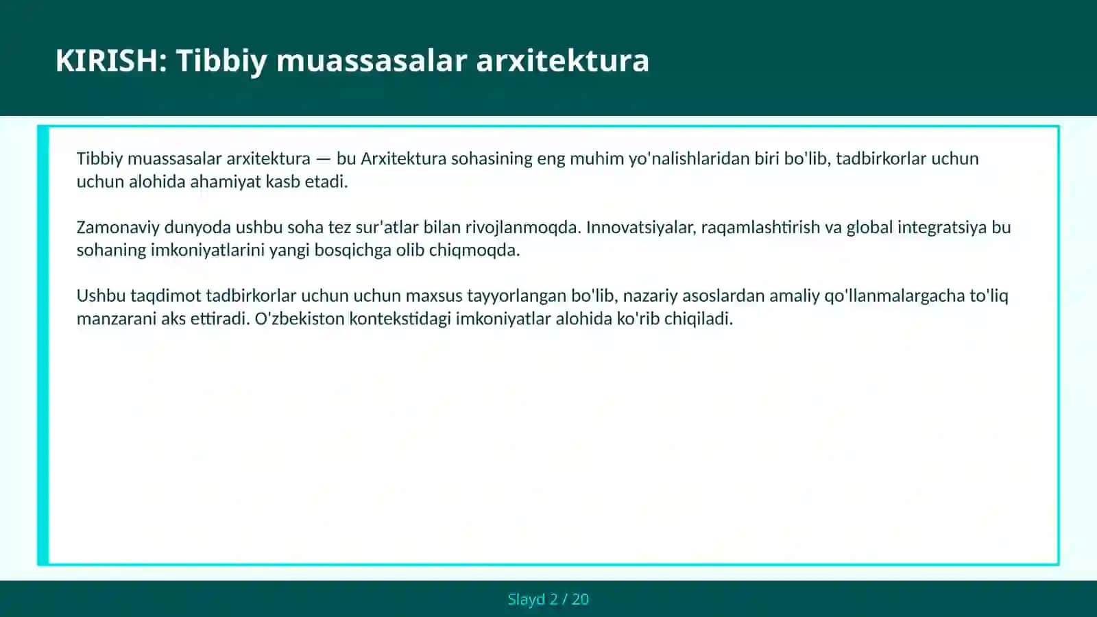 Tibbiy muassasalar arxitektura 2