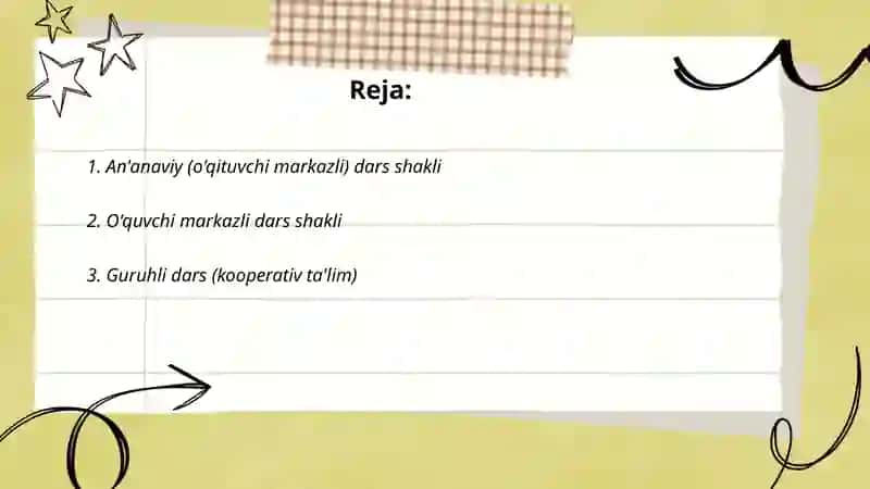 Dars-tal'imni tashkil etishni asosiy shakli 2