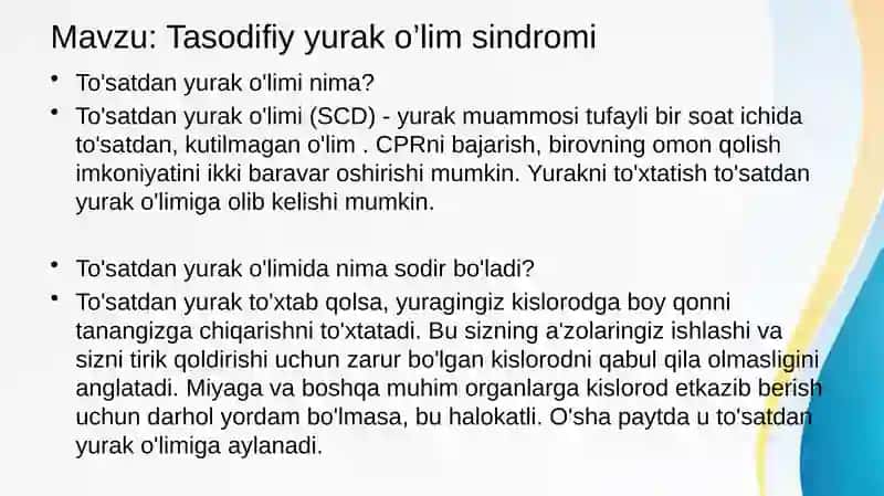 Tasodifiy yurak o’lim sindromi 2