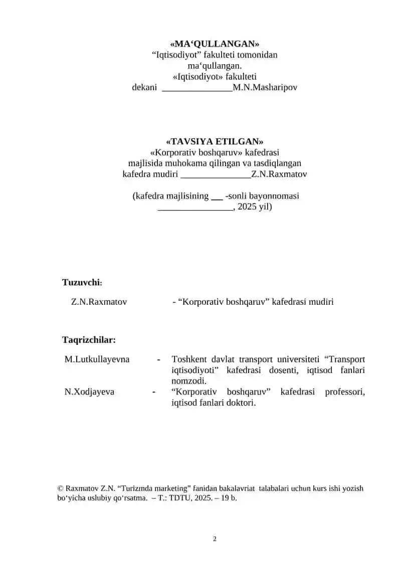 KURS ISHI "TURIZMDA MARKETING" 2