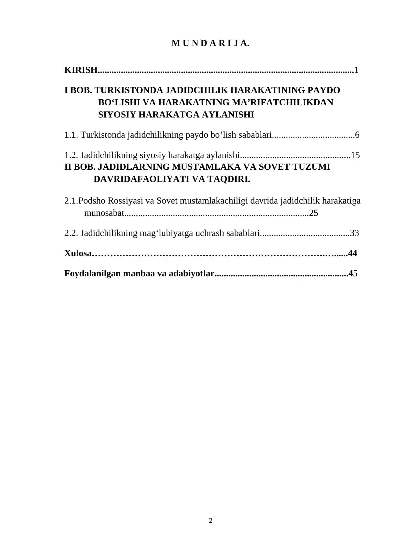 Jadidchilikning mag‘lubiyatga uchrash sabablari kurs ishi 2