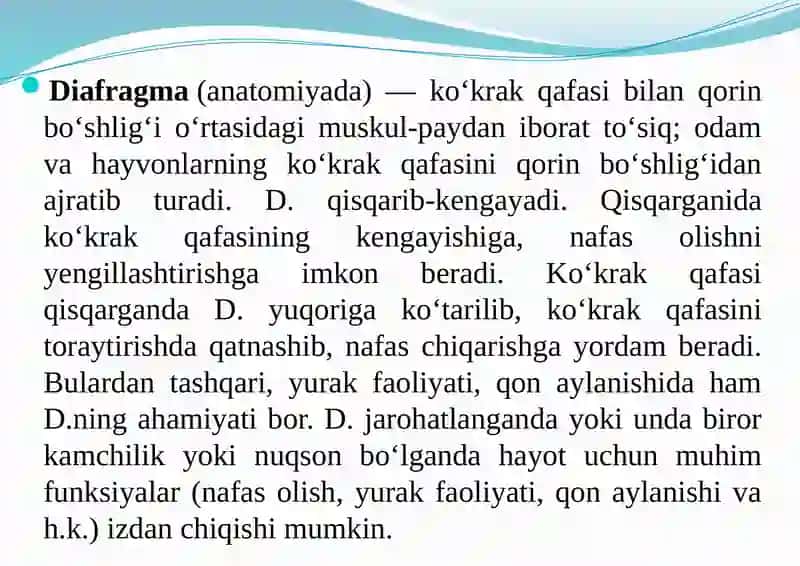 Diafragma Qorinning oq chiziģi Chovqismi 2
