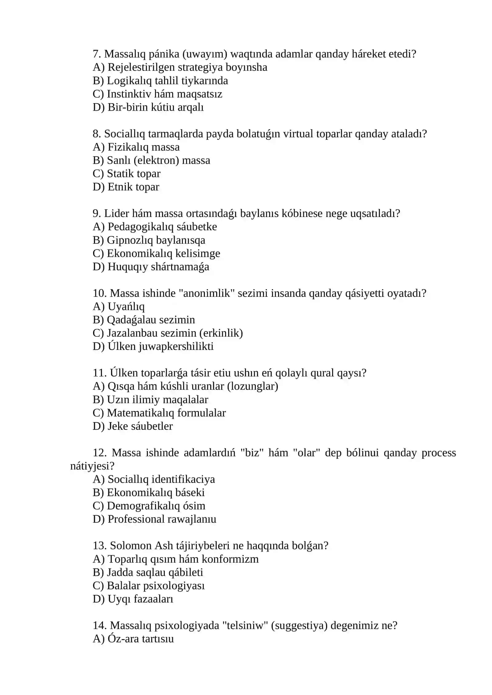 Massalıq Psixologiyasi Testlari 2