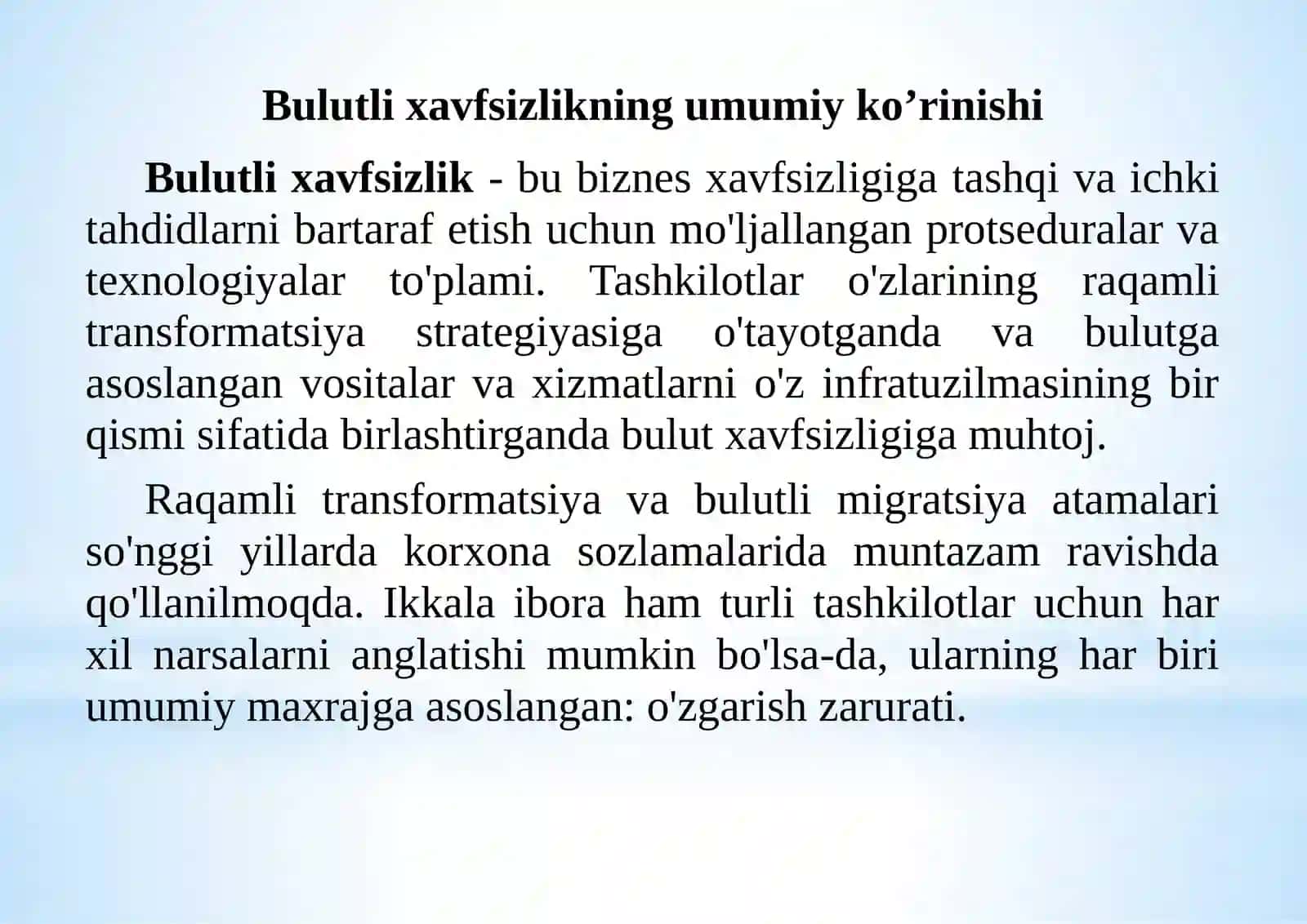 Clouddagi xavfsizliklarda ko’riladigan choralar 2