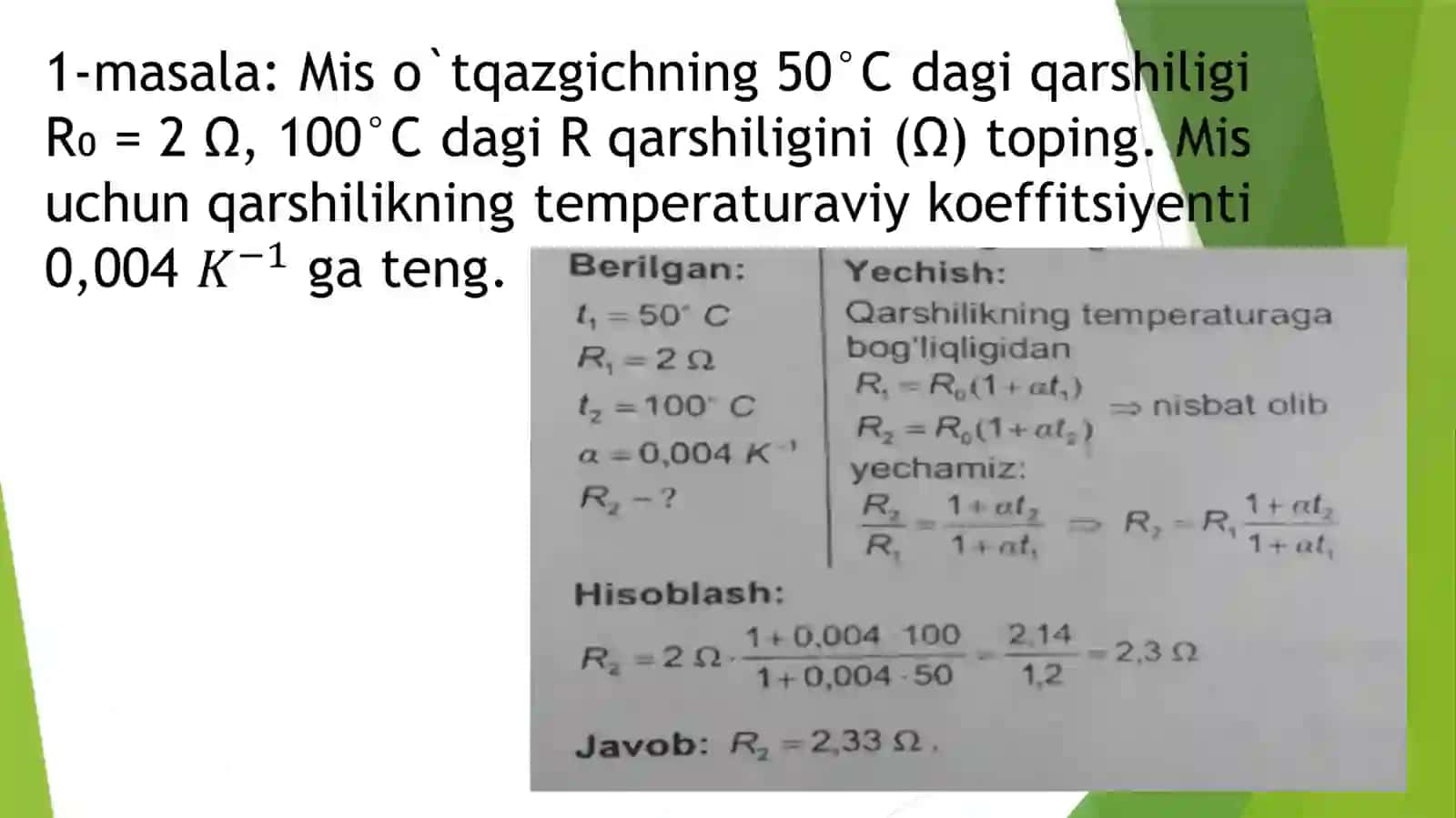O`tkazgich qarshiligini temperaturaga bog`liq ligi 2