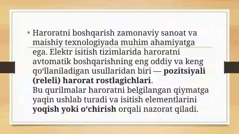Pozitsiyali(releli) harorat rostlagichlari 2