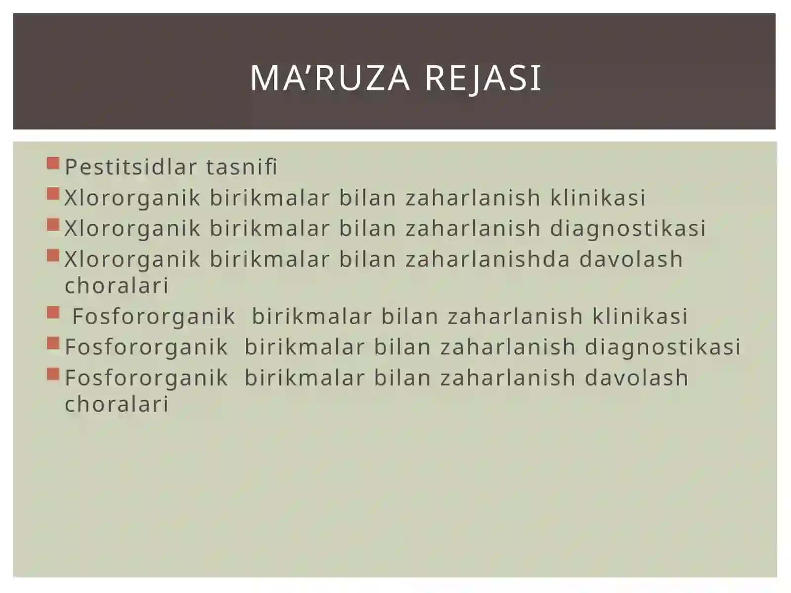 Xlor organik birikmalar bilan zaharlanish klinikasi 2