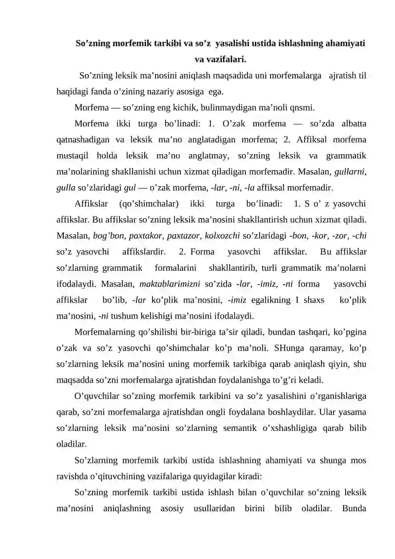 BOSHLANG’ICH SINFLARDA SO’ZNING MORFEMIK TARKIBINI O’RGANISH METODIKASI 2