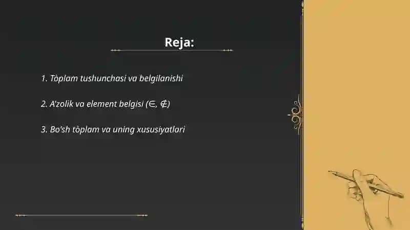 Tòplam, tòplamlar ustida amallar 2