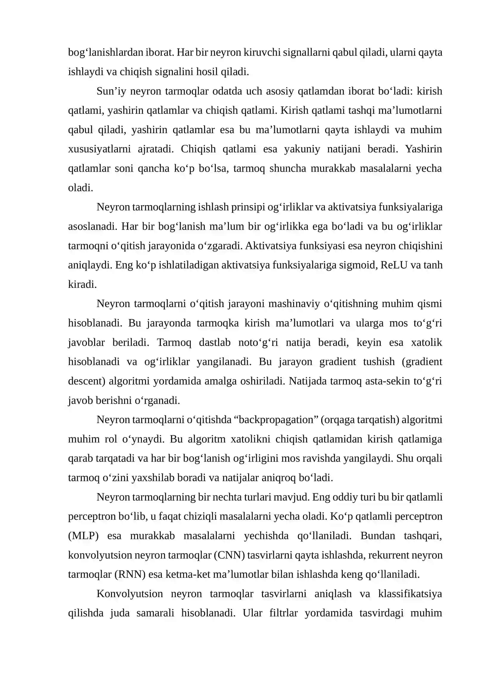 Neyron tarmoqlar va ularning kelajakdagi imkoniyatlari 2