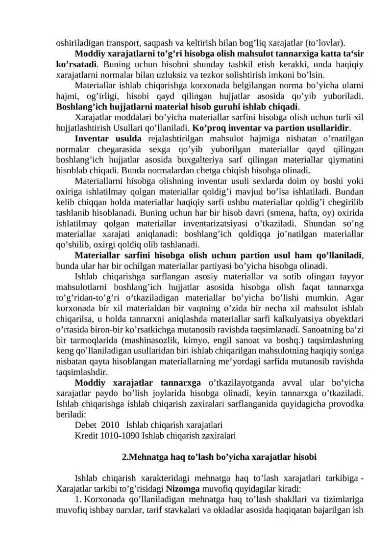 Moddiy, mehnat haqi va ustama xarajatlar hisobi 2