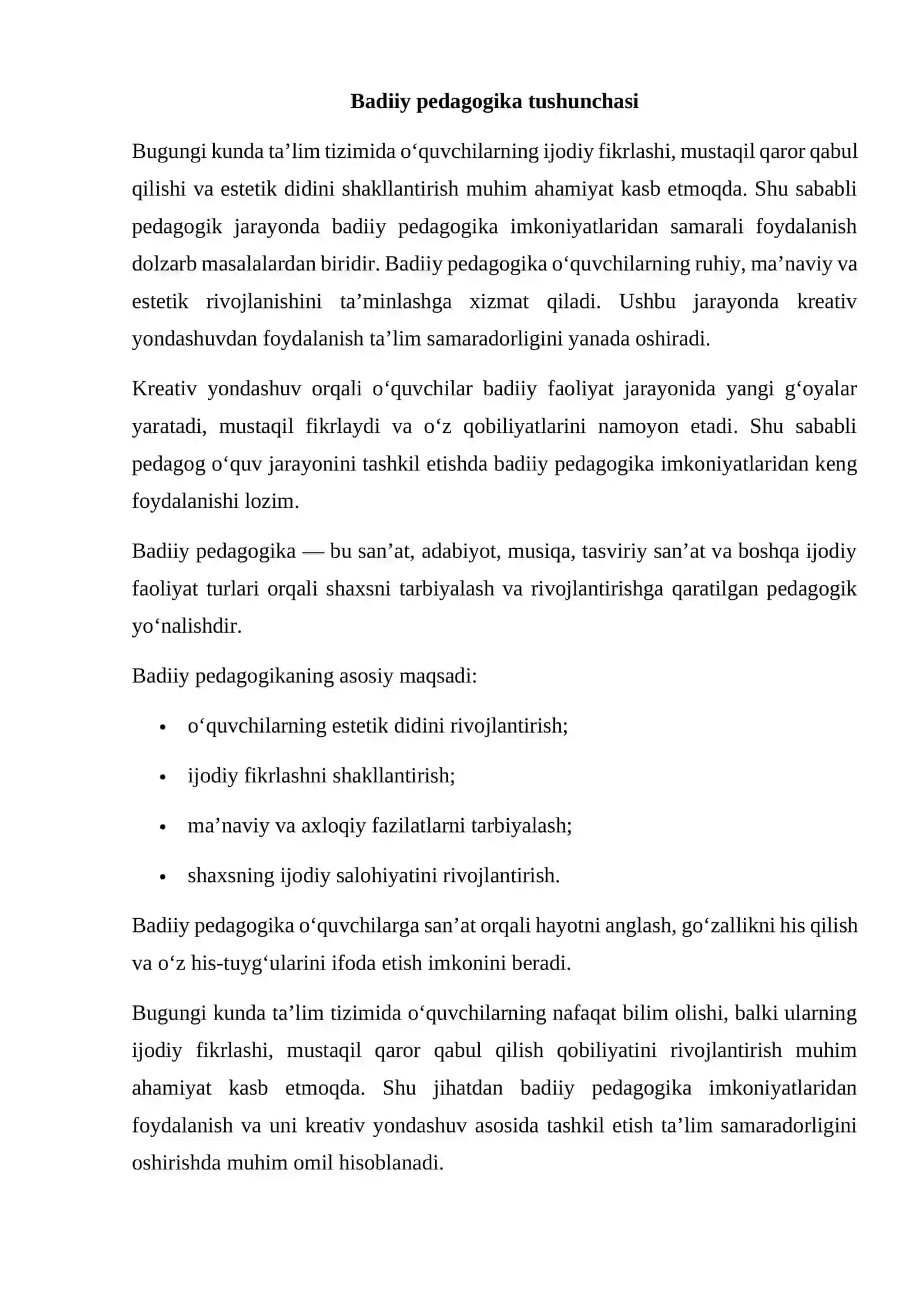 Badiiy pedagogika imkoniyatlaridan foydalanishda kreativ yondashuv 2