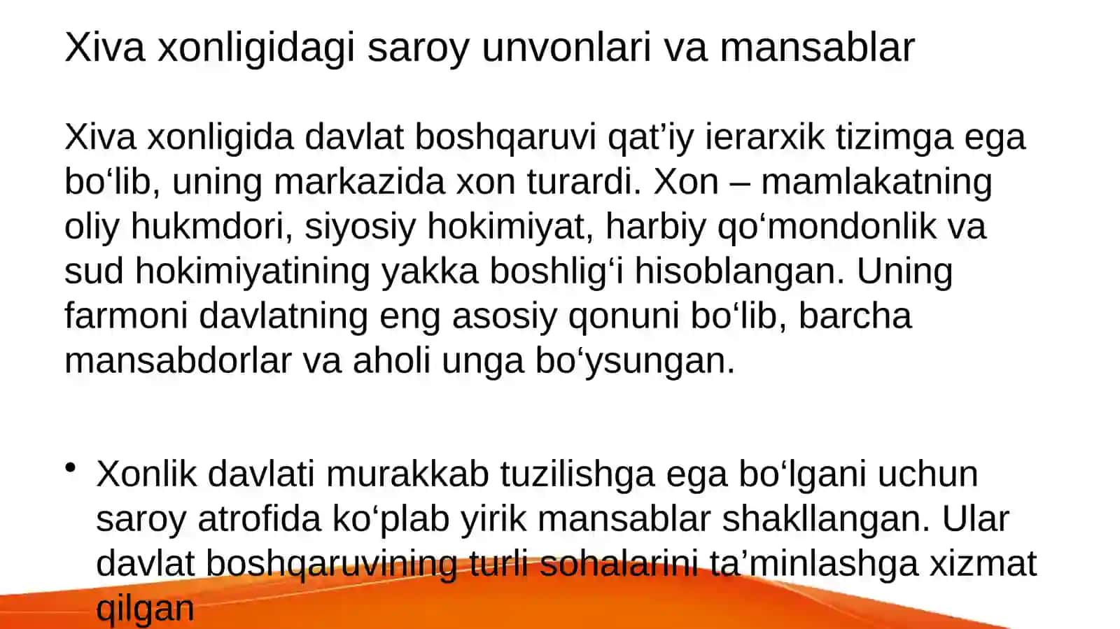Xiva xonligidagi saroy unvonlari vamansablari 2