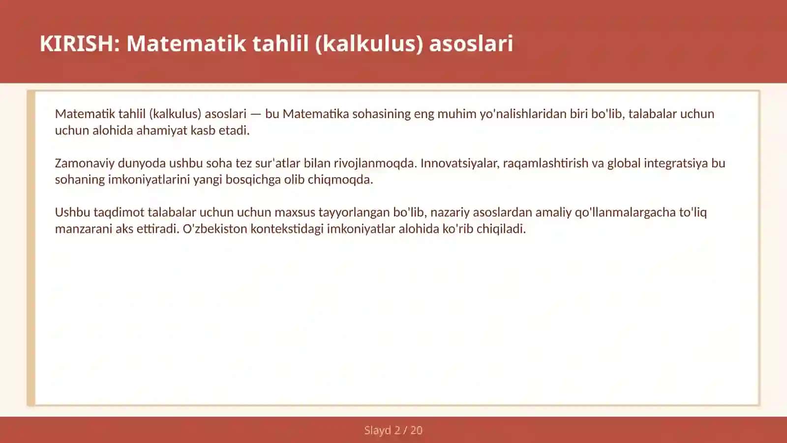 MATEMATIK TAHLIL (KALKULUS) ASOSLARI 2