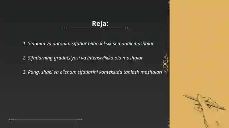 Sinonim va antonim sifatlar bilan leksik-semantik mashqlar 2