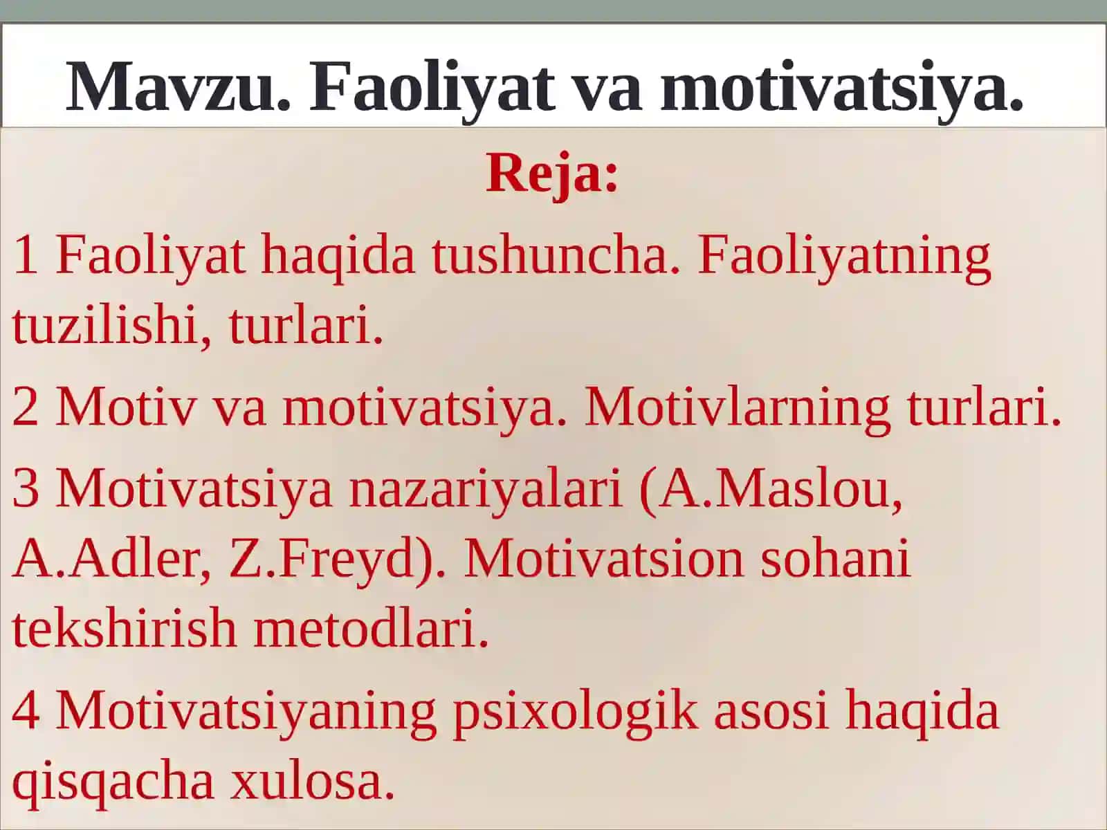 Faoliyat va motivatsiya 2