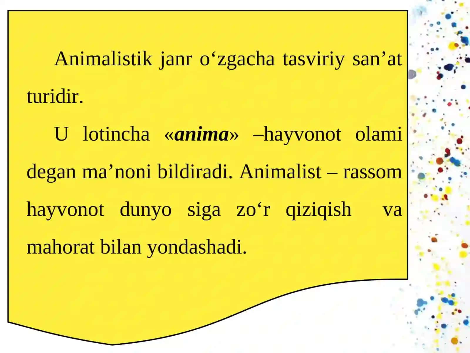 Tasviriy san'at fanidan Animalistik janr taqdimoti 2