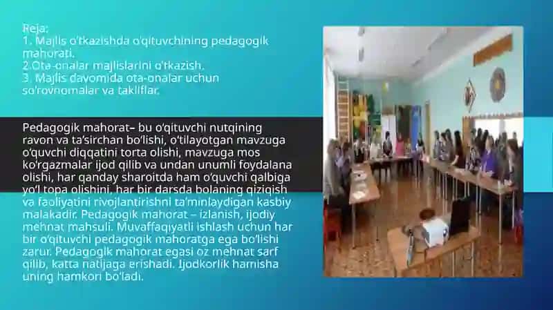 Ota-onalar majlisini tashkil qilish va o’tkazish 2