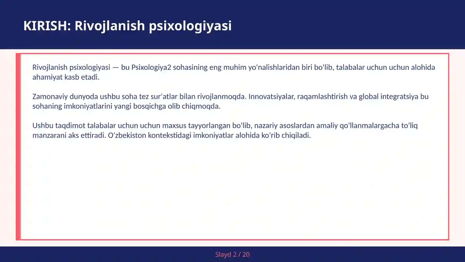 Rivojlanish psixologiyasi 2