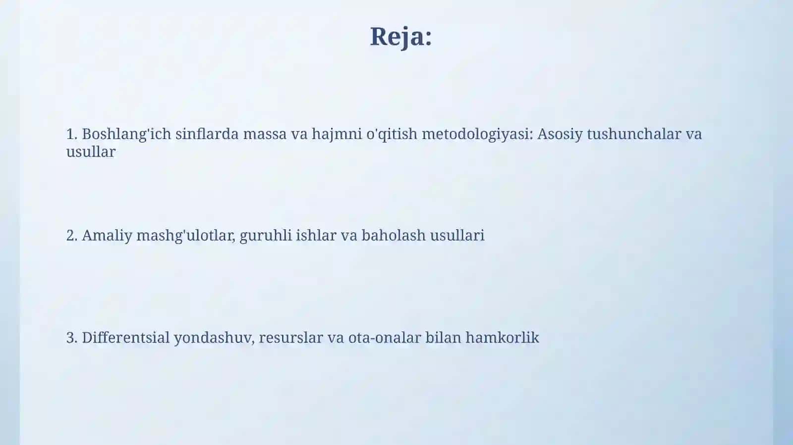Boshlang'ich sinflarda massa va hajmni o'qitish metodologiyasi 2
