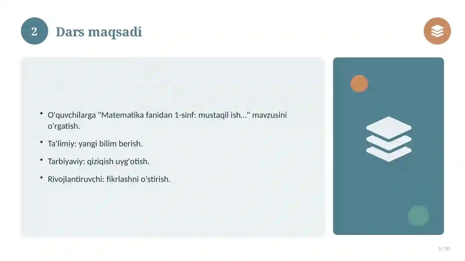 Matematika fanidan 1-sinf: mustaqil ish topshiriqlari 2