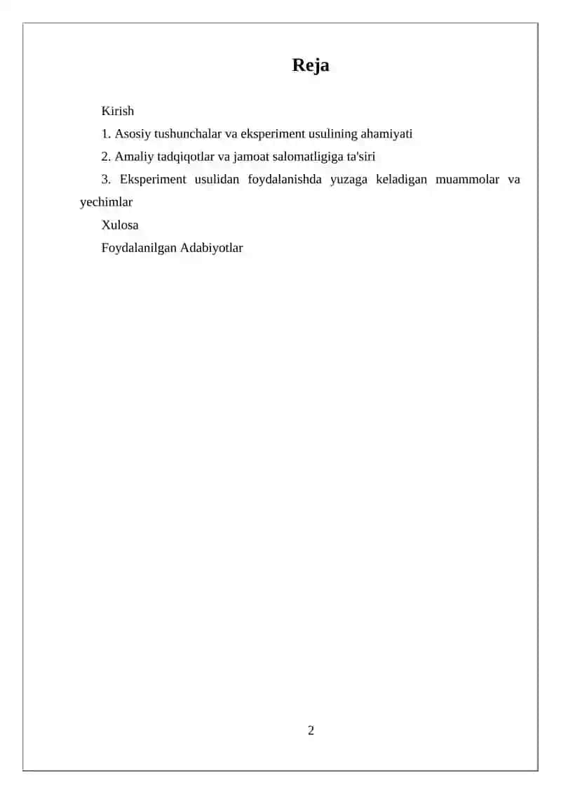 JAMOAT SALOMATLIGIDA EKSPERIMENT USULI 2