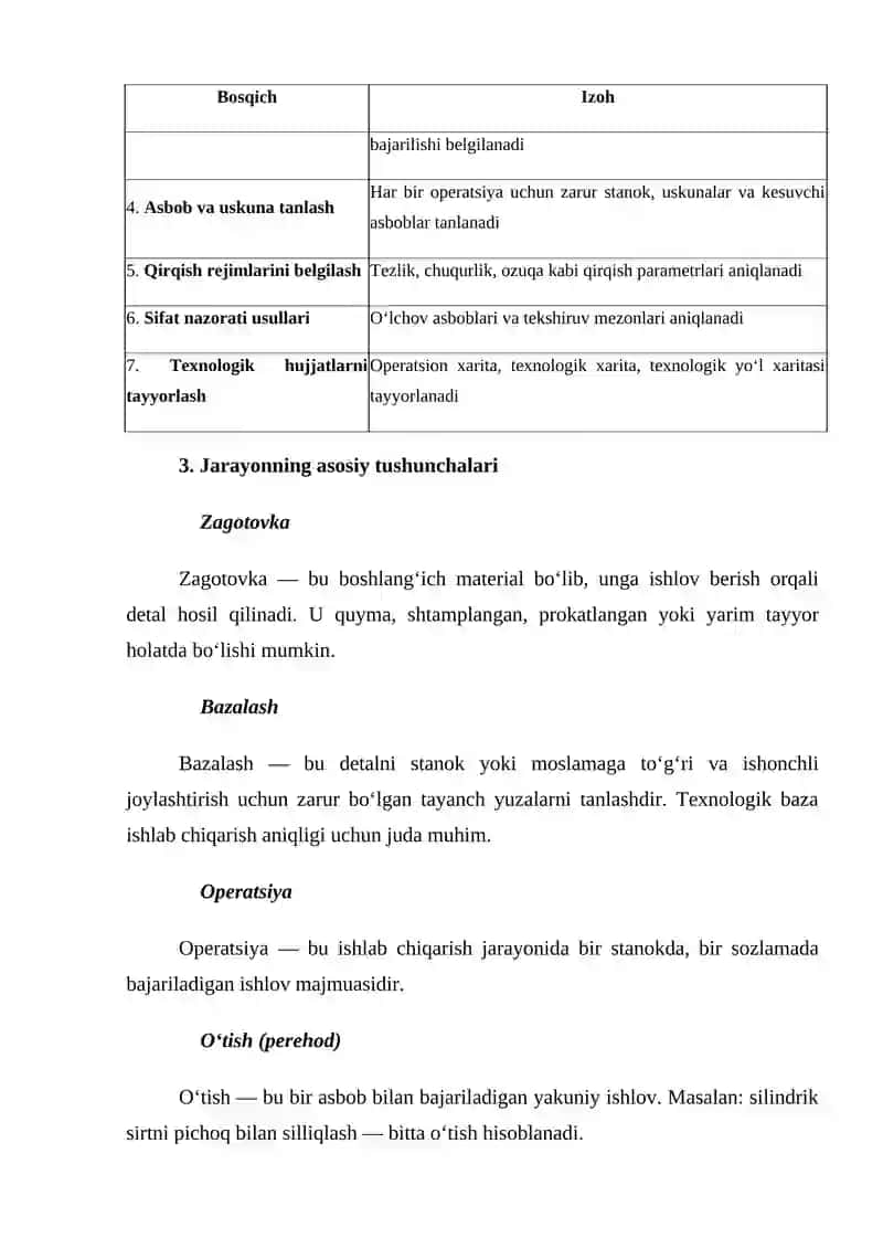 Texnologik jarayon strukturasini o‘rganish 2