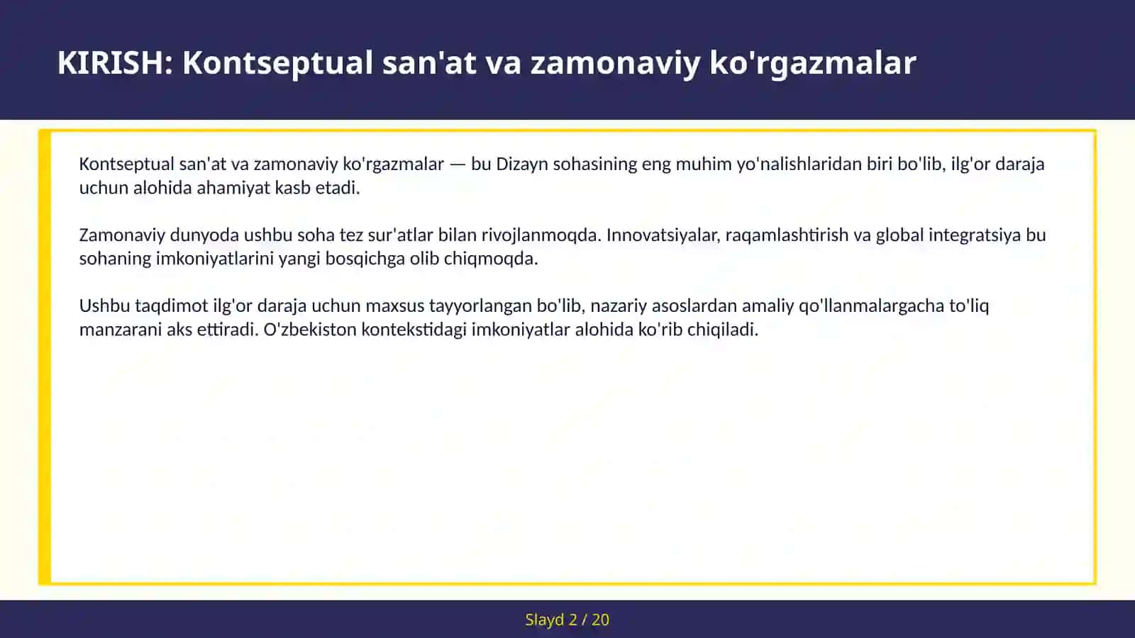 KONTSEPTUAL SAN'AT VA ZAMONAVIY KO'RGAZMALAR 2