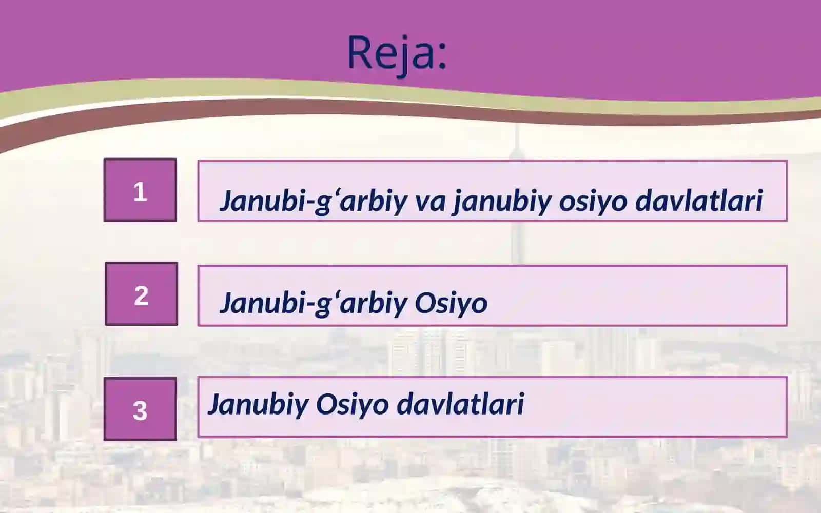 Janubi G‘arbiy va Janubiy Osiyo davlatlari 2