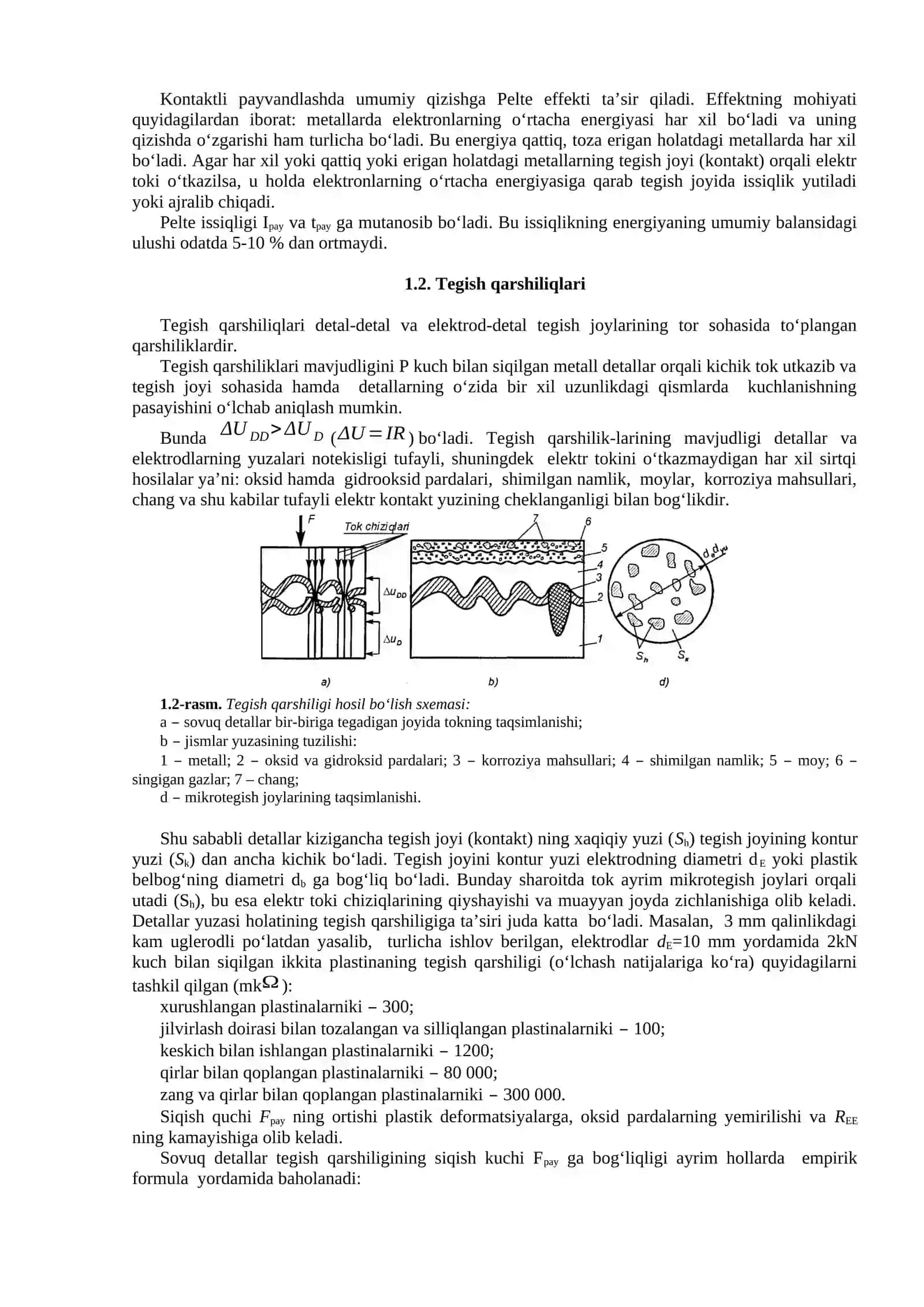 1-MA’RUZA. KONTAKTLI PAYVANDLASHDAGI ELEKTR QARSHILIK 2