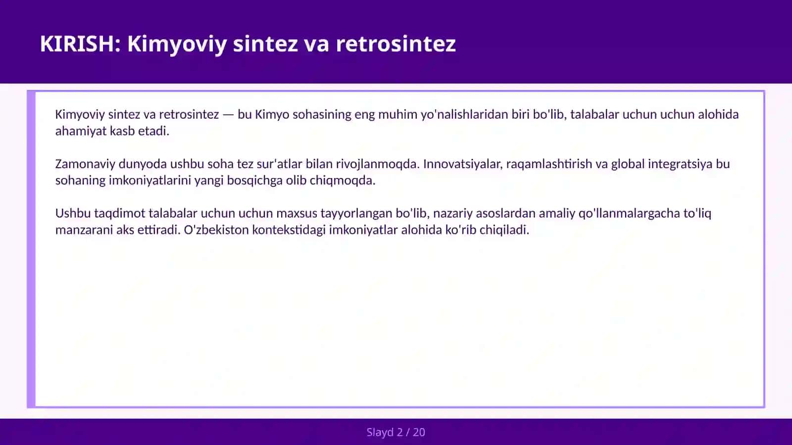 KIMYOVIY SINTEZ VA RETROSINTEZ 2