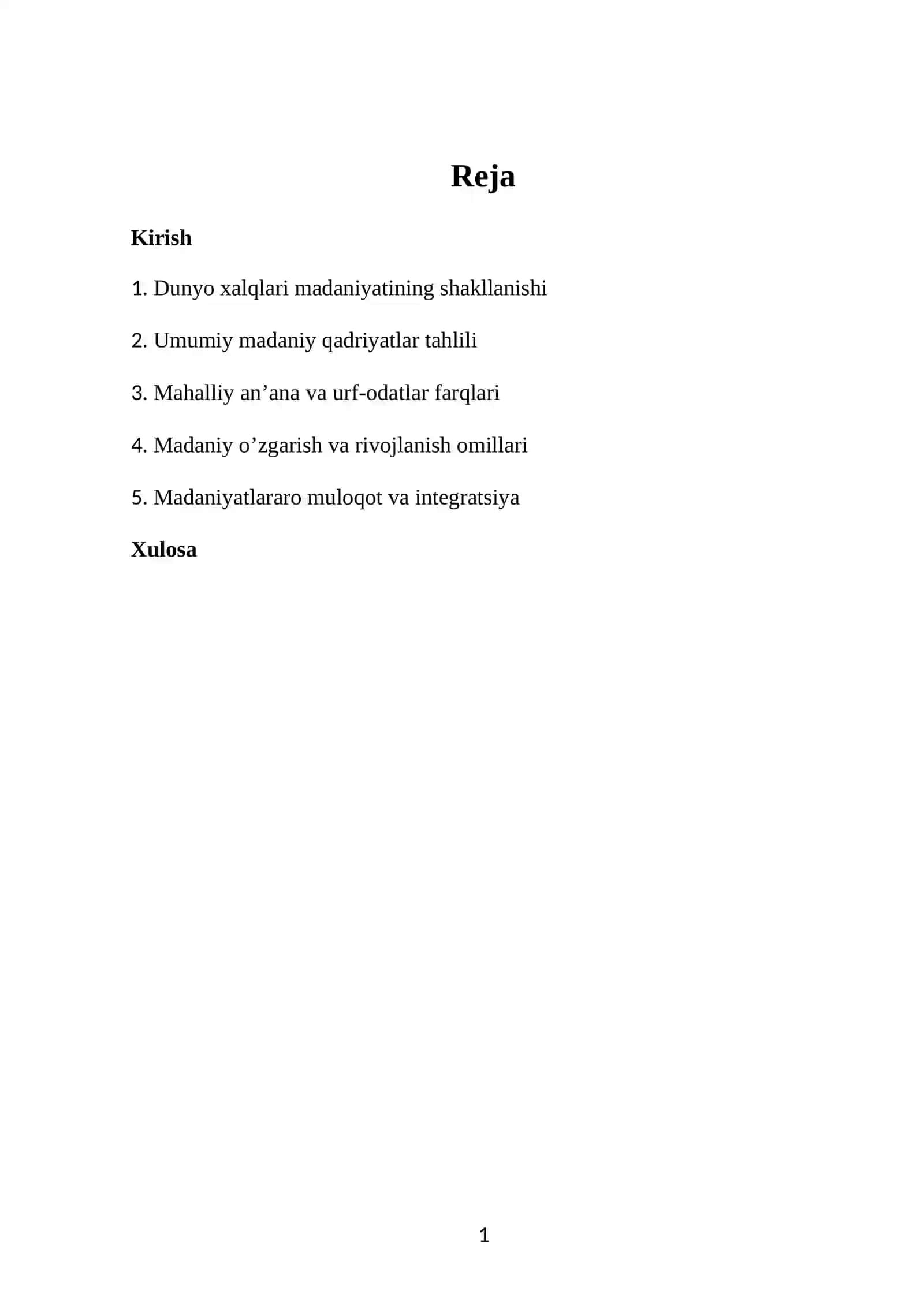 “Dunyo xalqlari madaniyatidagi umumiylik va farqlar” referat 2