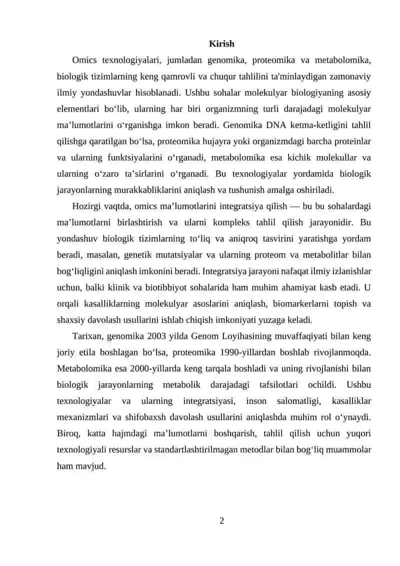 Omics fanlari va ularning o‘zaro bog‘liqligi 2
