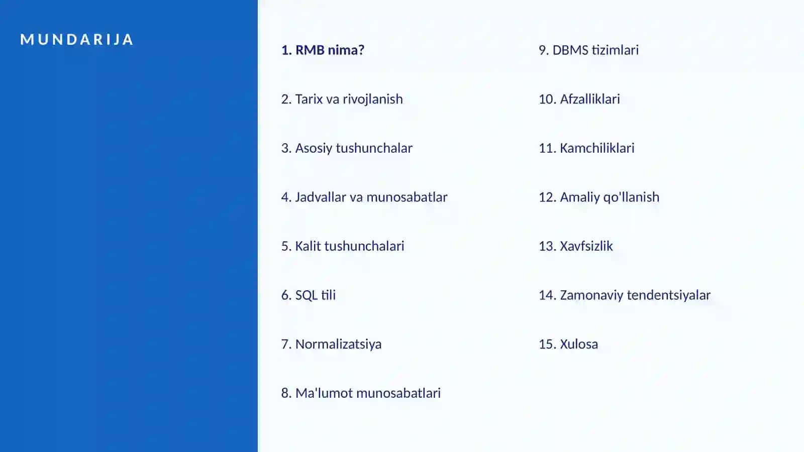 Relyatsion Ma'lumotlar Bazasi 2