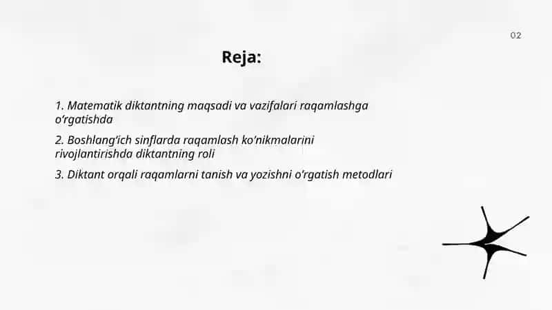 Matematik diktantning raqamlashga oʻrgatishning oʻrni 2