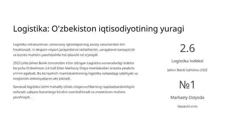 Respublikada Logistik Infratuzilmaning Hozirgi Holati va Rivojlanishi 2