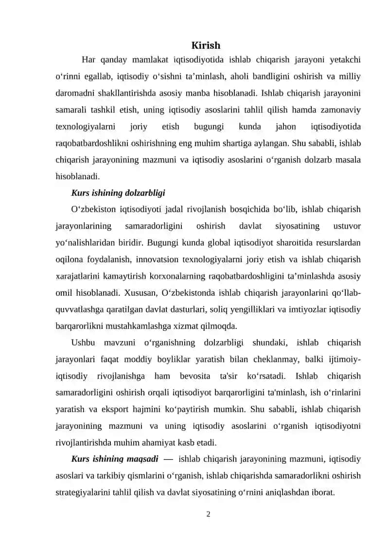 Ishlab chiqarish jarayonining mazmuni va uning iqtisodiy asoslari. 2