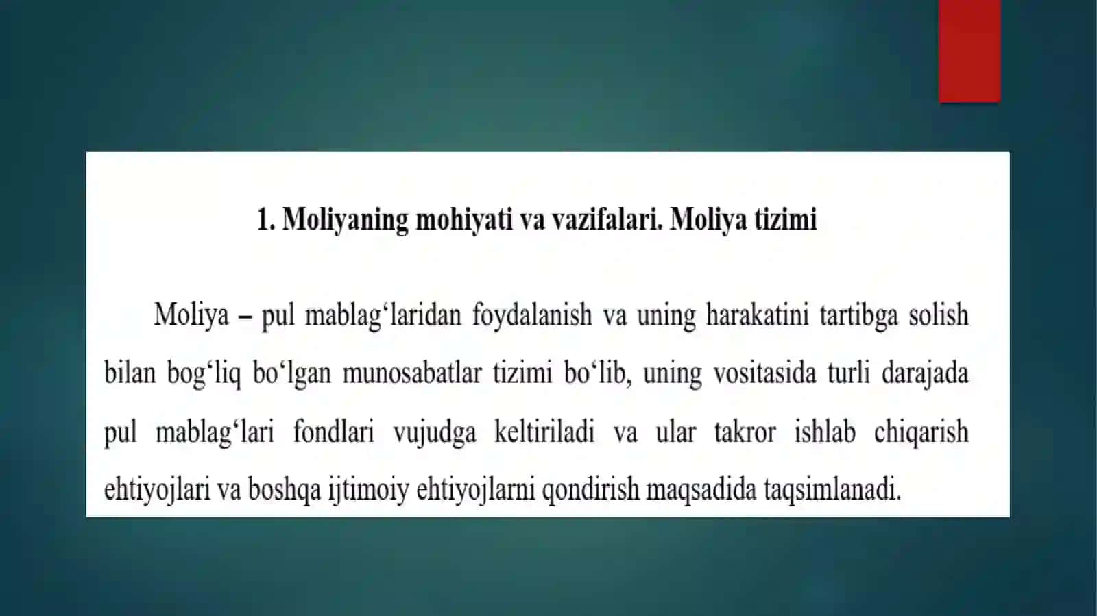 MOLIYA TIZIMI VA DAVLATNING MOLIYAVIY SIYOSATI 2