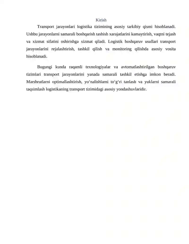 Transport jarayonlarini logistik boshqaruv usullari 2