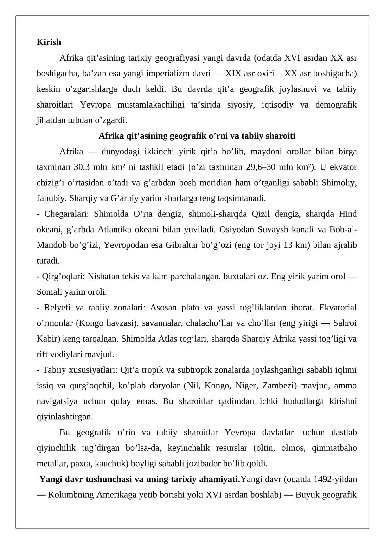Yangi davrda Afrika tarixiy geografiyasi 2