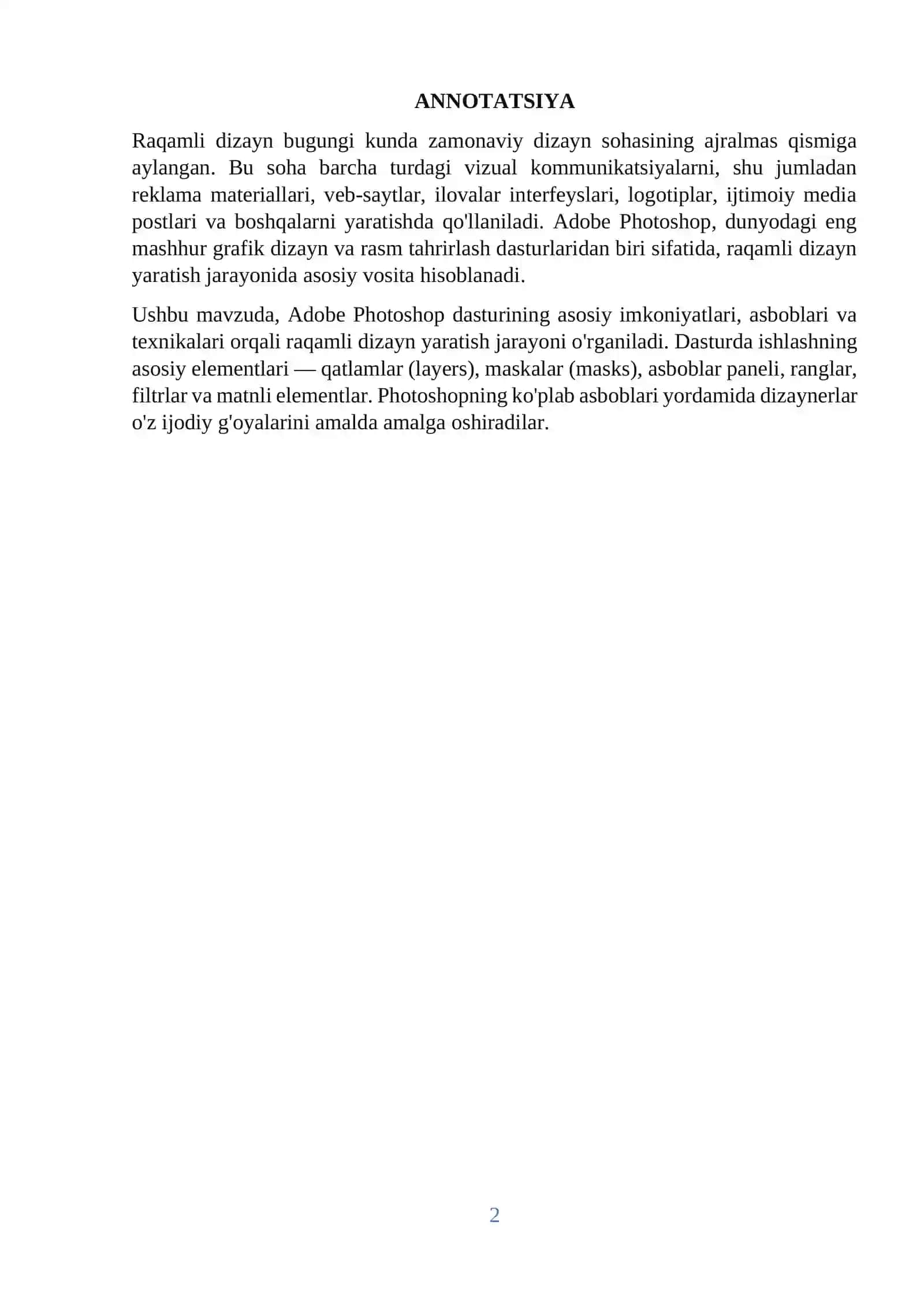 Adobe phtoshop yordamida raqamli dizayn 2