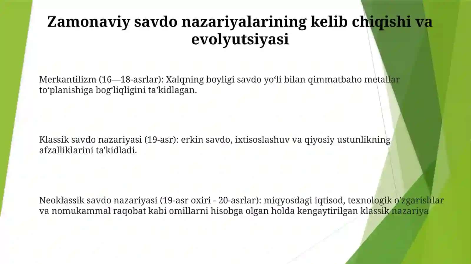 Xalqaro Savdoning Zamonaviy Nazariyalari 2
