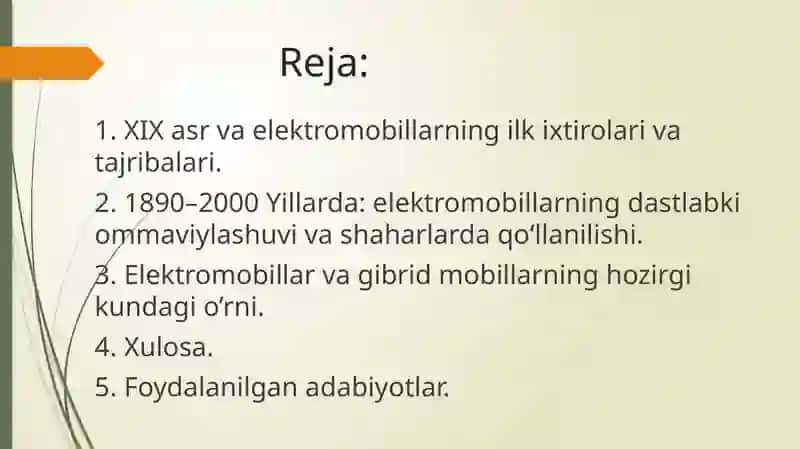 Elektromobillar va hybrid mobil vositalarining rivojlanish bosqichlari 2