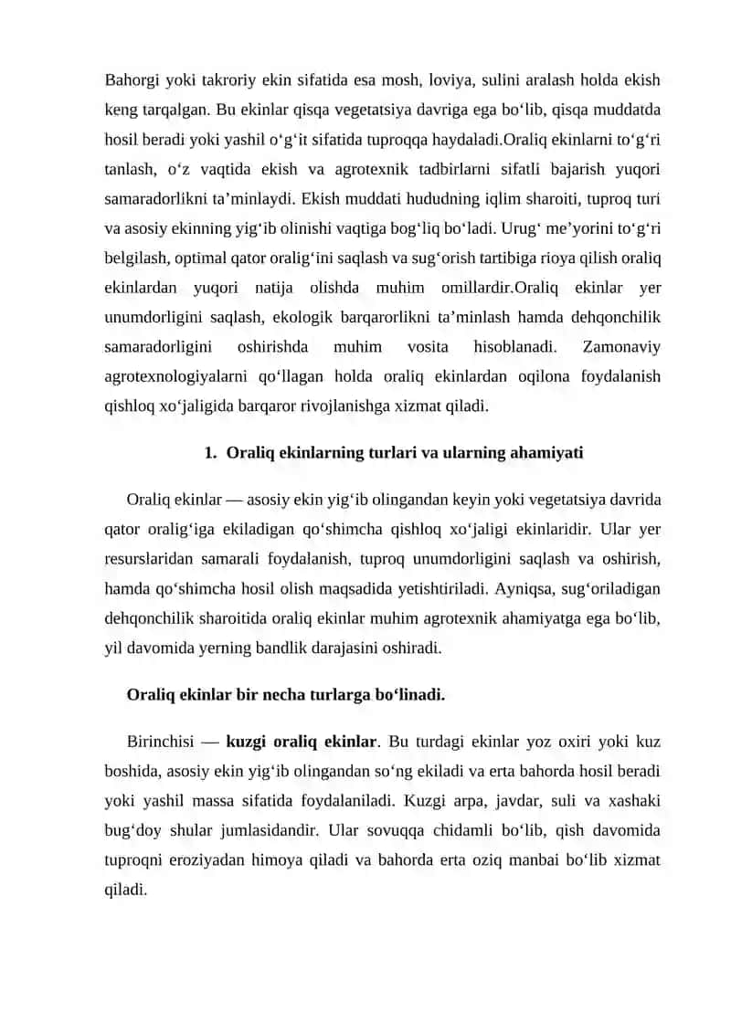 Oraliq ekinlarning turlari, ekish muddati, usuli, me’yori 2